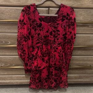 Amanda Uprichard Red Floral Long Sleeve Dress